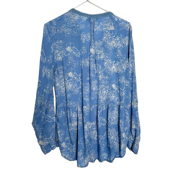 Vintage America Blues Women Missy Top L Blue Floral SOFT 100% Modal Boho Crochet - Picture 2 of 11